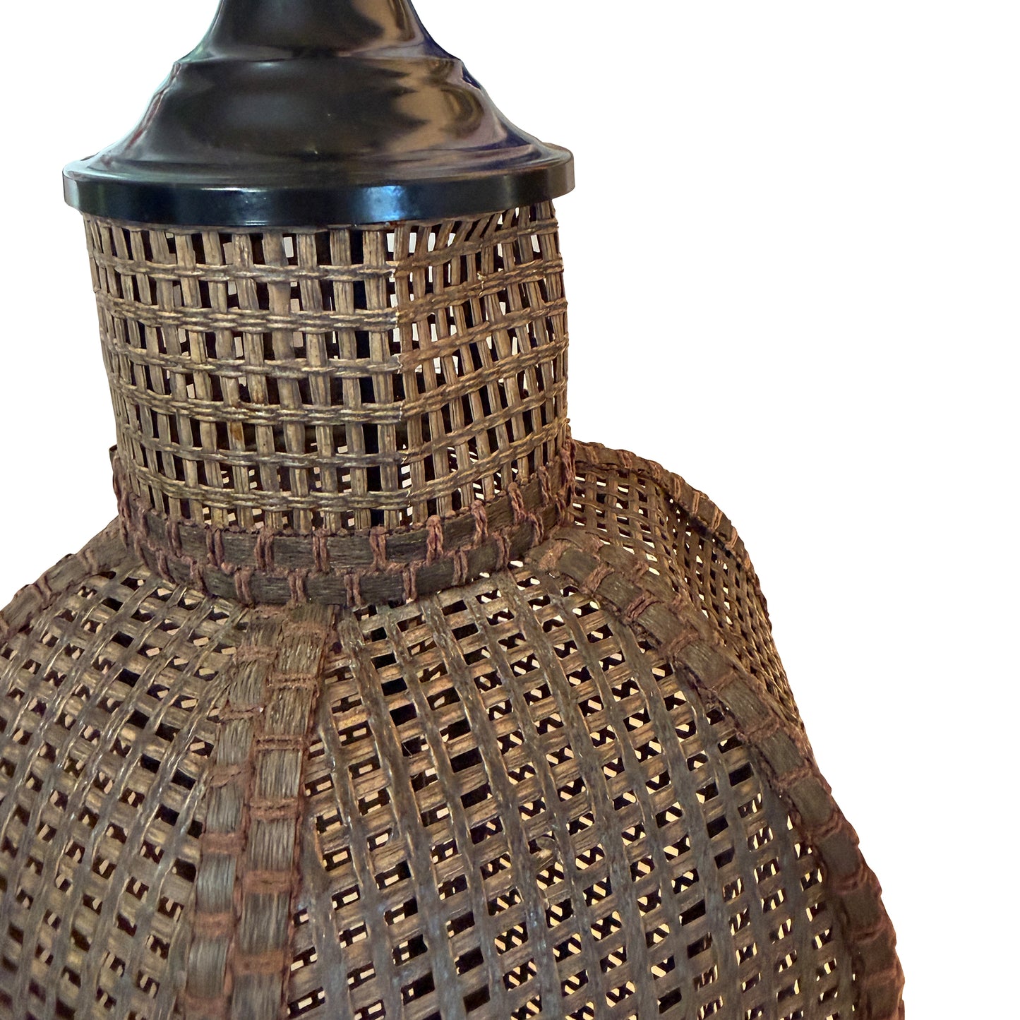 Large Vintage Handwoven Rattan and Cane Urn Form Table Lamp