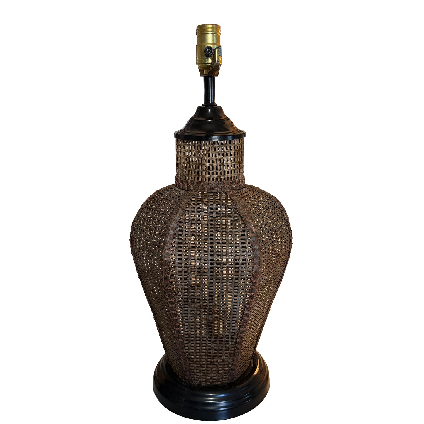Large Vintage Handwoven Rattan and Cane Urn Form Table Lamp