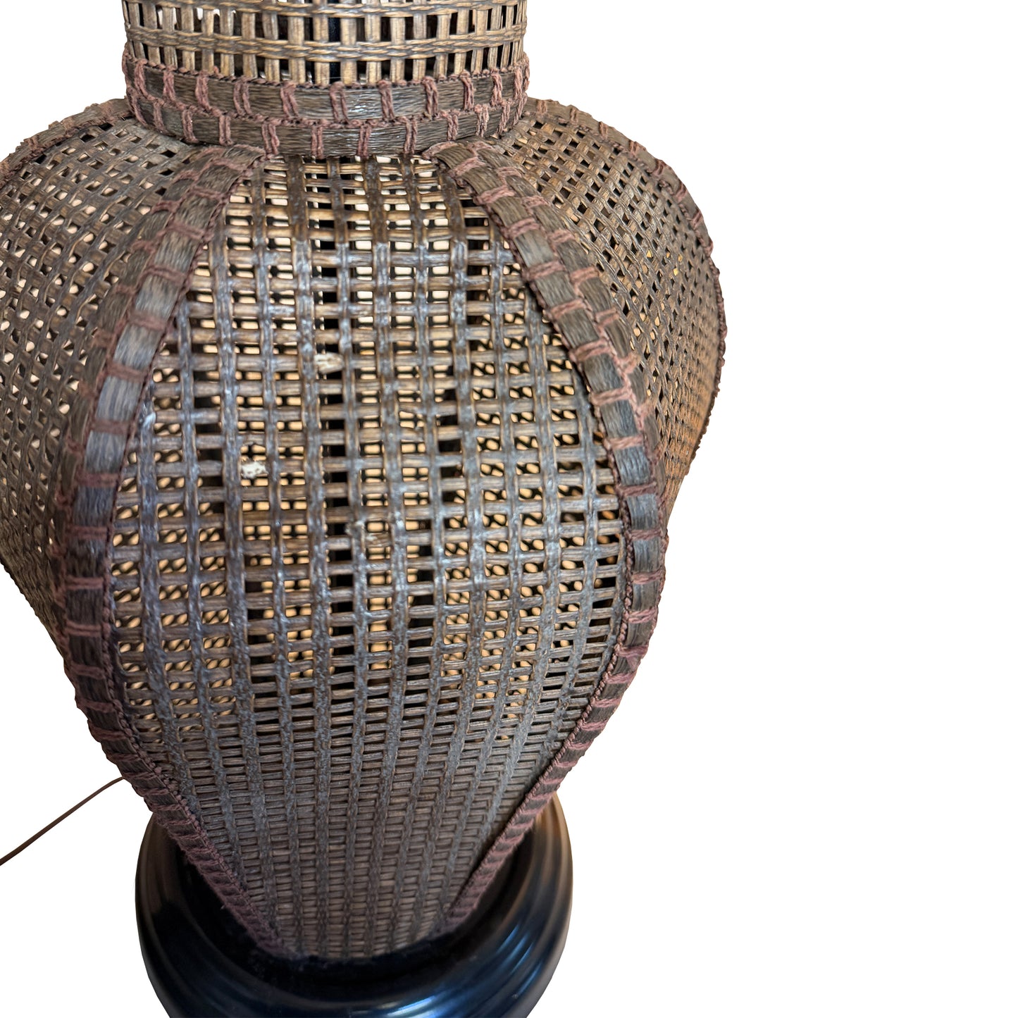 Large Vintage Handwoven Rattan and Cane Urn Form Table Lamp