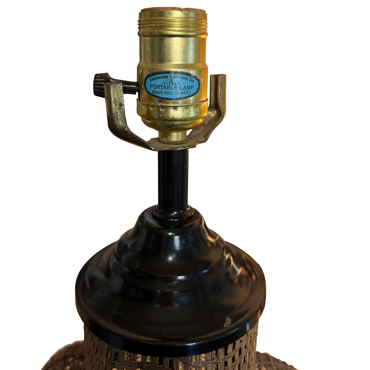 Large Vintage Handwoven Rattan and Cane Urn Form Table Lamp