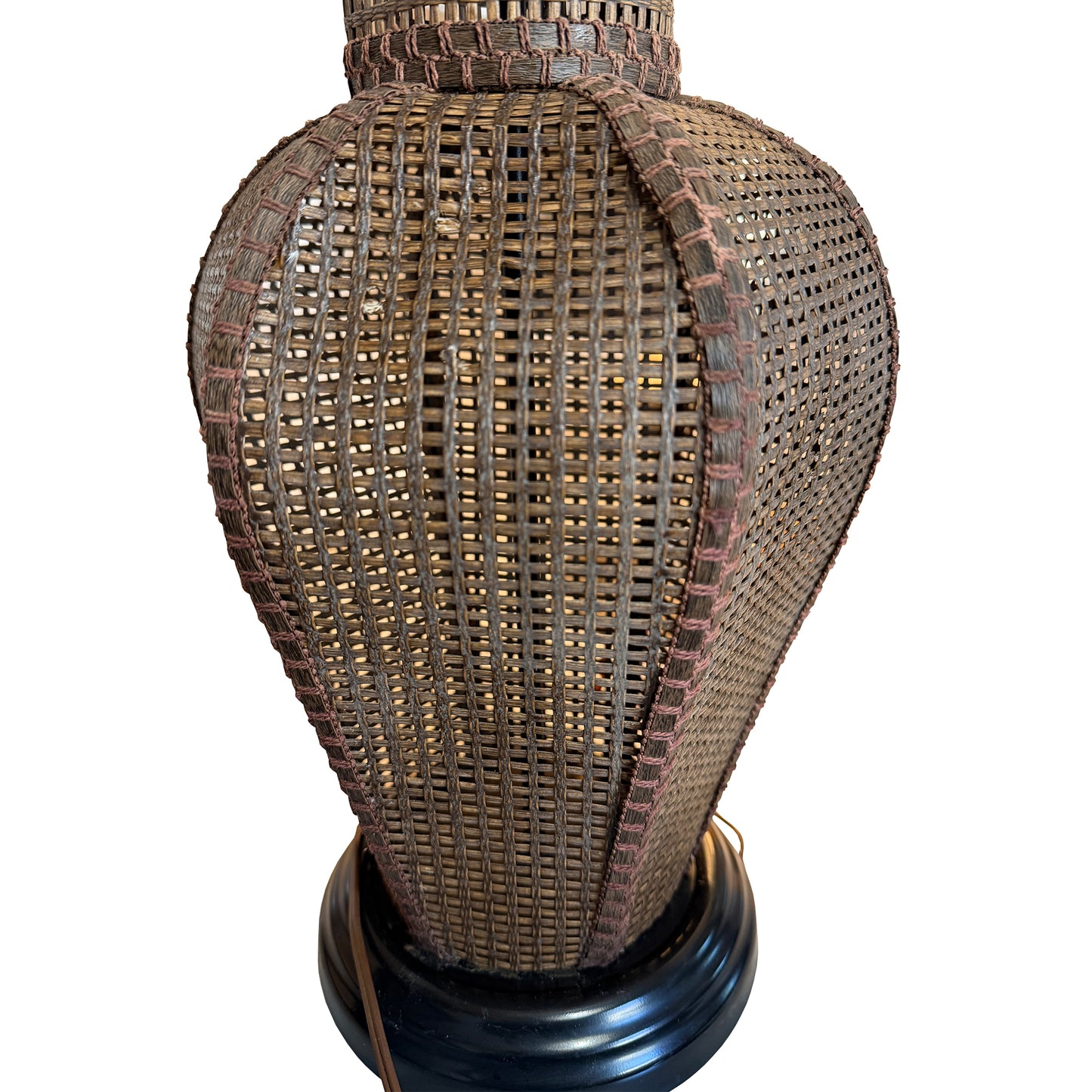 Large Vintage Handwoven Rattan and Cane Urn Form Table Lamp