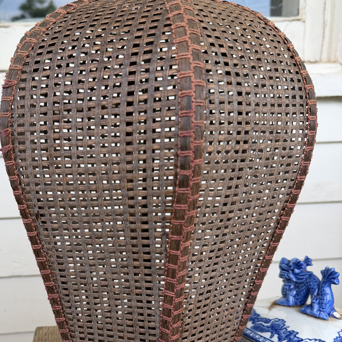 Large Vintage Handwoven Rattan and Cane Urn Form Table Lamp
