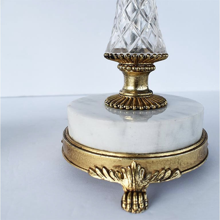 Vintage Louis XV or XVI Bagues Style Brass Marble Crystal and Acrylic 4 Arm Candle Sticks - a Pair