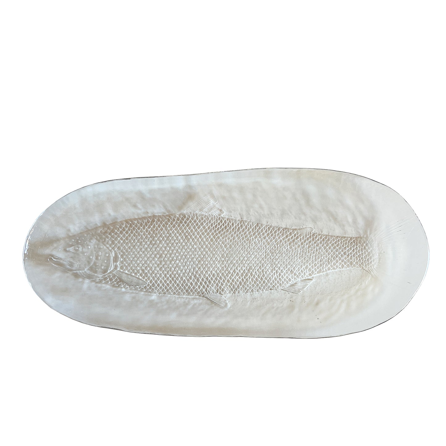 French Art Glass Fish Platter, Sculptural Molded with Textured Relief