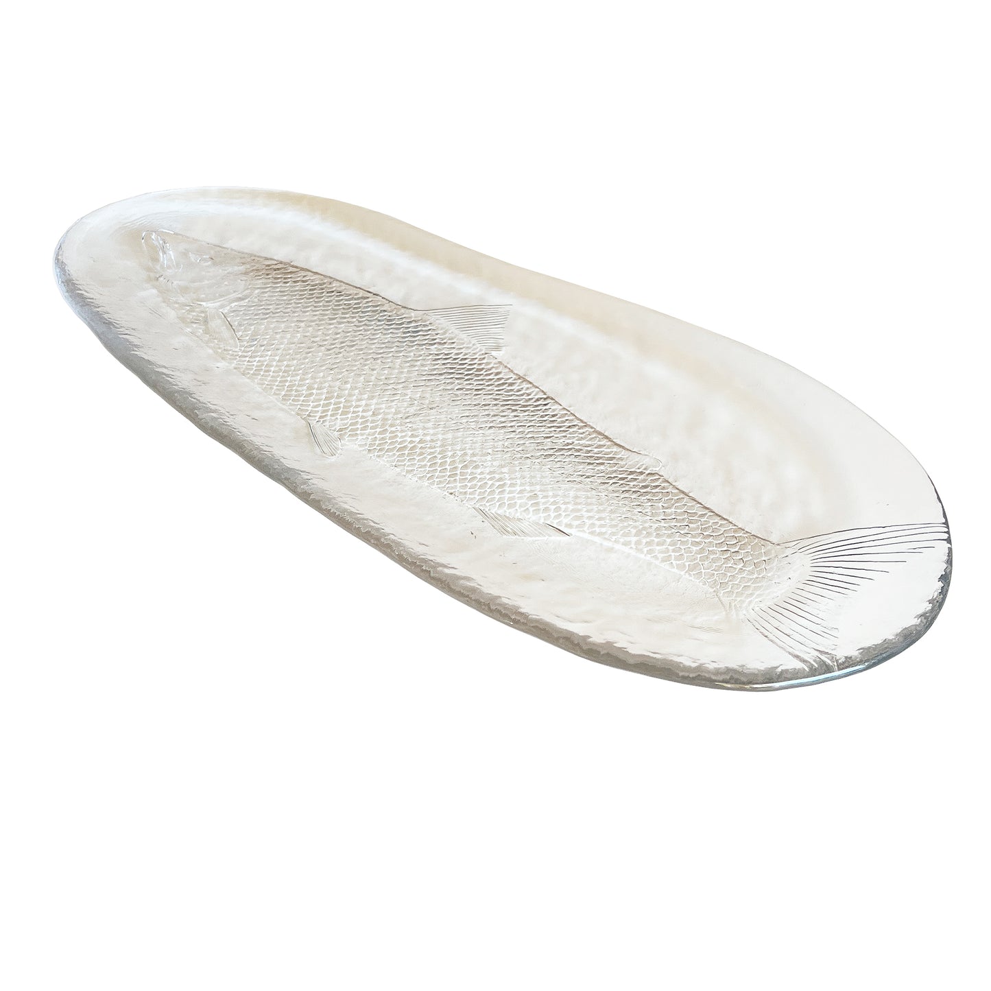 French Art Glass Fish Platter, Sculptural Molded with Textured Relief