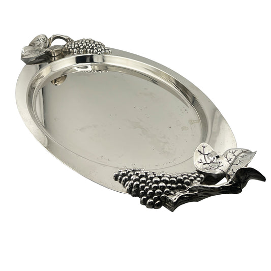 Godinger Silverplate Grape & Vine Oval Serving Tray, Hollywood Regency