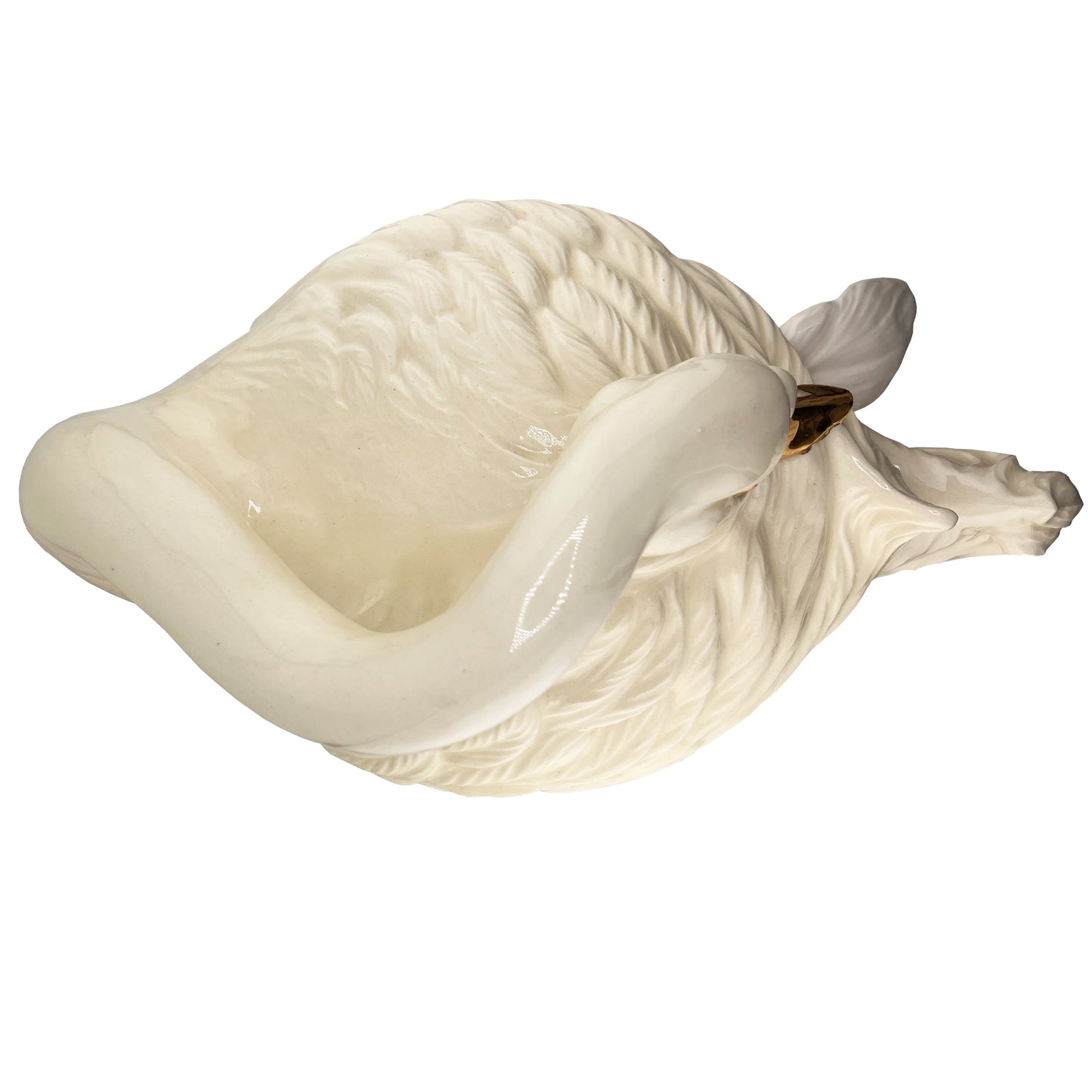 Vintage Ceramic Italian Swan Tureen with White Ladle and Lid - Hollywood Regency