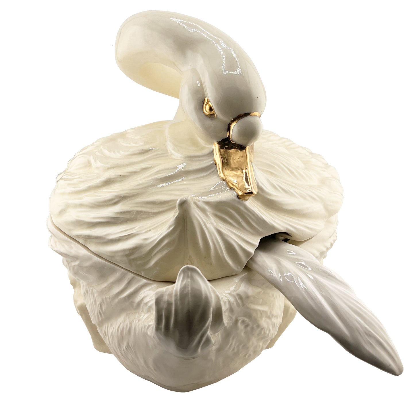Vintage Ceramic Italian Swan Tureen with White Ladle and Lid - Hollywood Regency