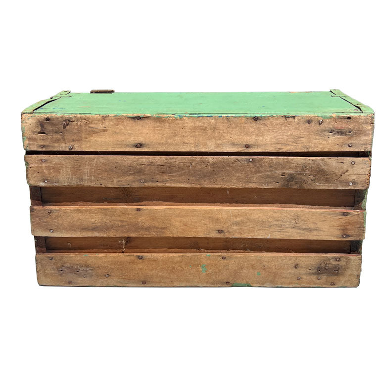 Antique American Green Painted Wood Steamer Trunk or Blanket Chest, 19th Century