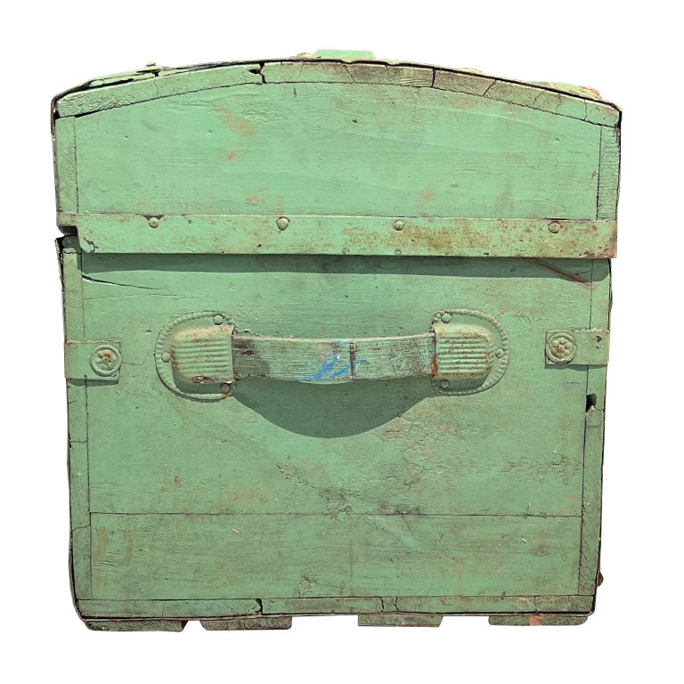 Antique American Green Painted Wood Steamer Trunk or Blanket Chest, 19th Century