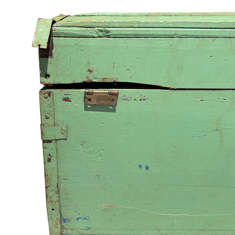 Antique American Green Painted Wood Steamer Trunk or Blanket Chest, 19th Century