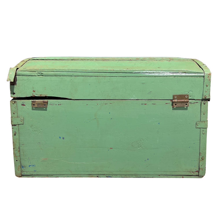 Antique American Green Painted Wood Steamer Trunk or Blanket Chest, 19th Century