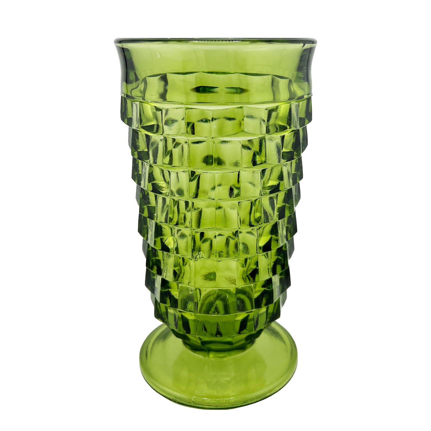 Vintage Green Glass Tumblers – Set of Five Textured Mid-Century Barware