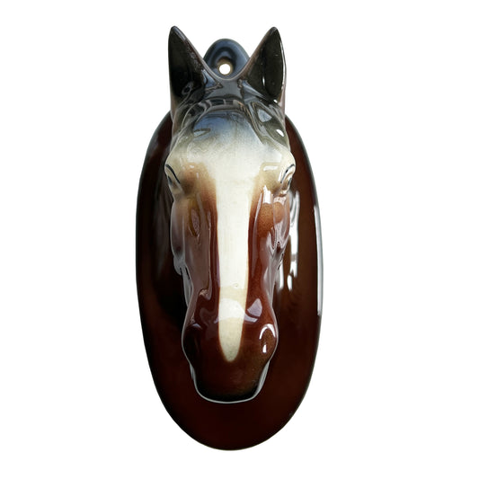 Vintage Glazed Ceramic Horse Head Wall Vase, Equestrian Hanging Planter