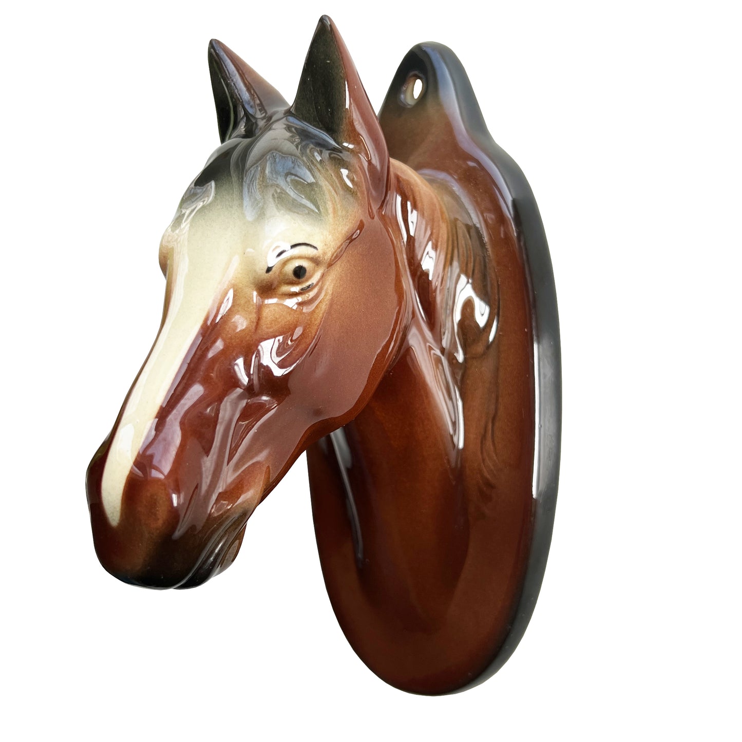 Vintage Glazed Ceramic Horse Head Wall Vase, Equestrian Hanging Planter