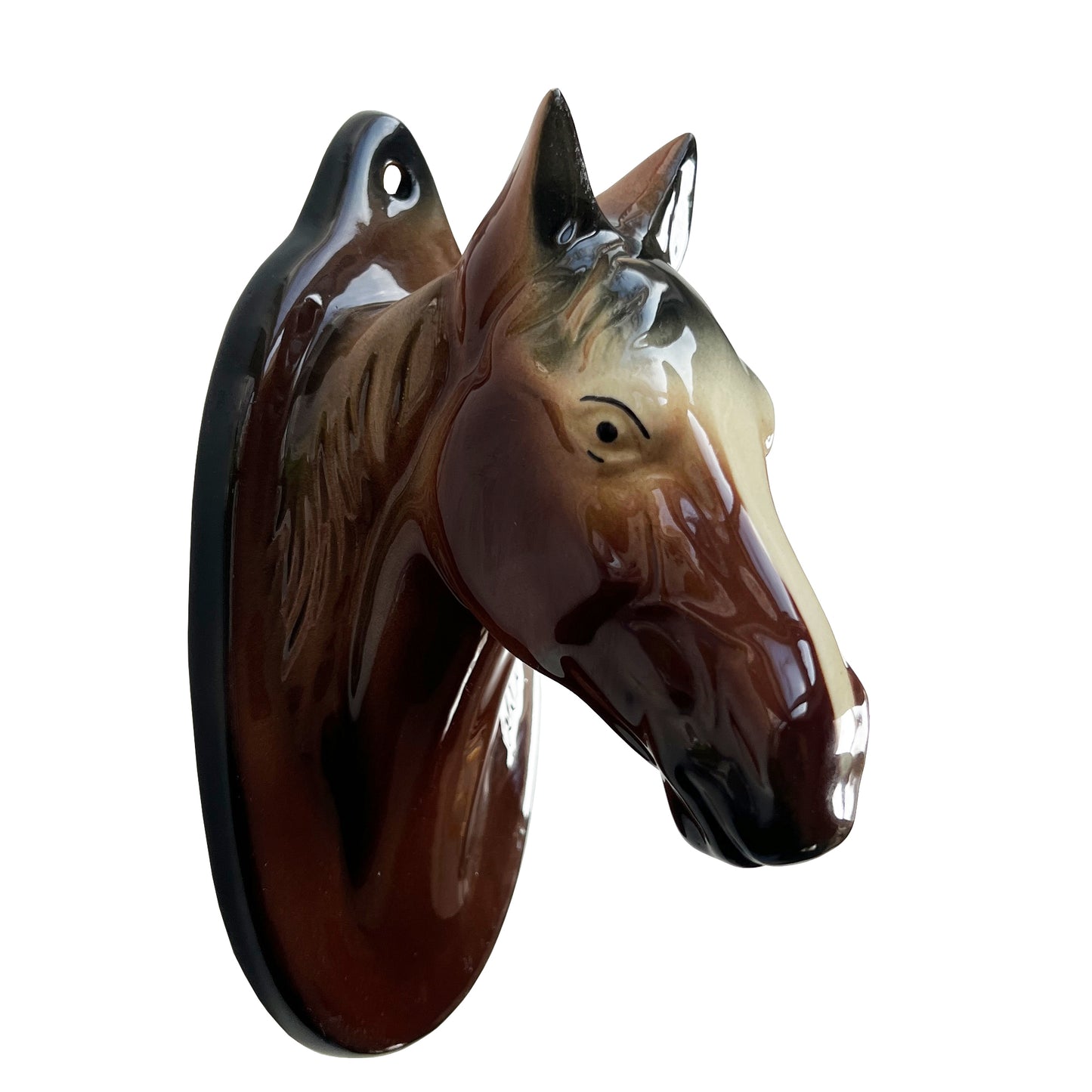 Vintage Glazed Ceramic Horse Head Wall Vase, Equestrian Hanging Planter