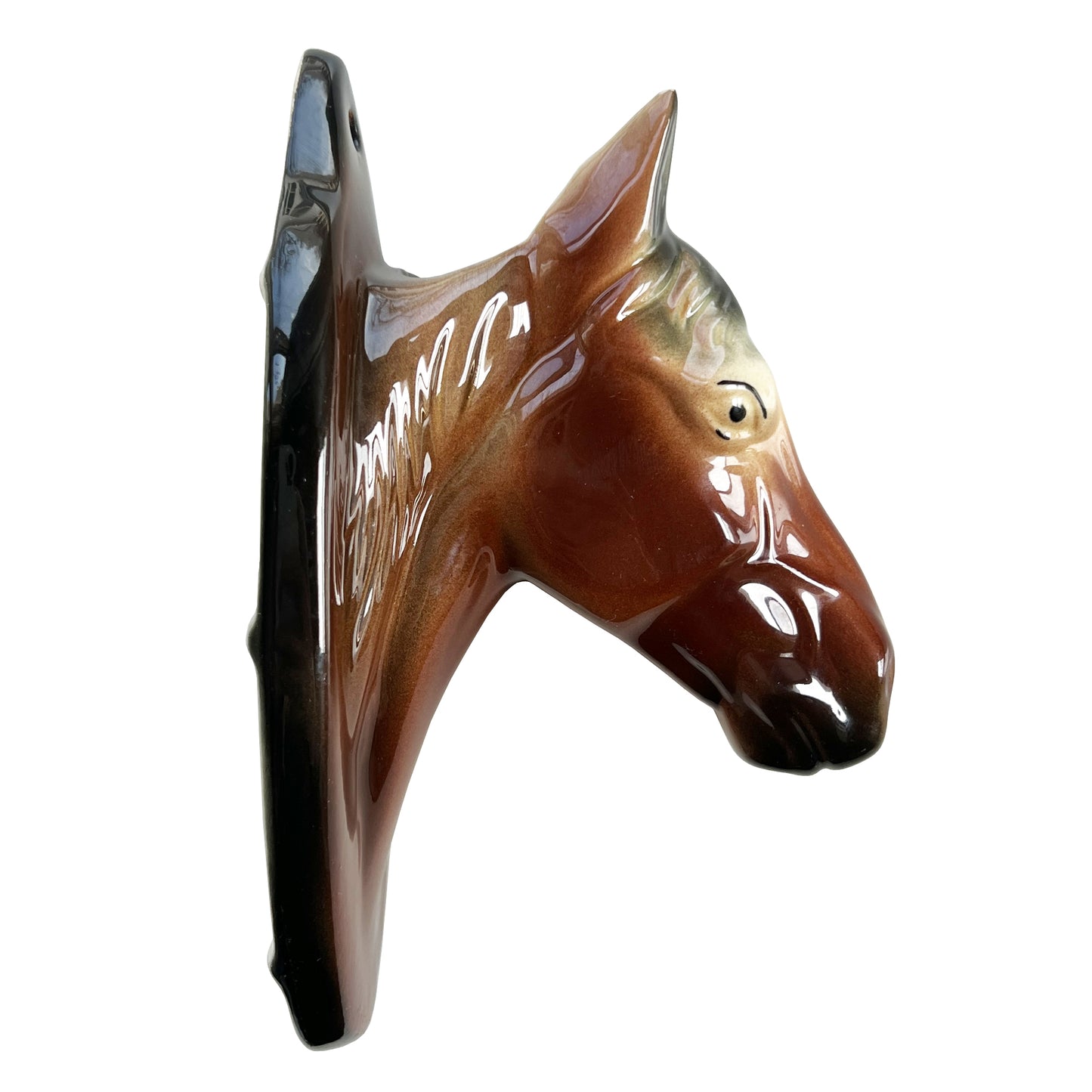Vintage Glazed Ceramic Horse Head Wall Vase, Equestrian Hanging Planter