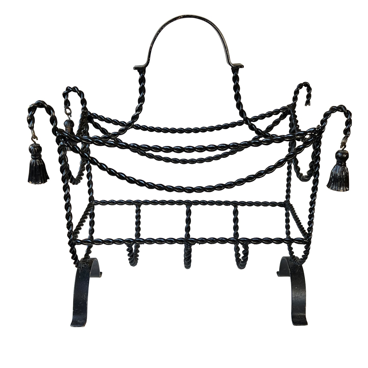 Vintage Twisted Iron Tassel Magazine Rack — Hollywood Regency Style