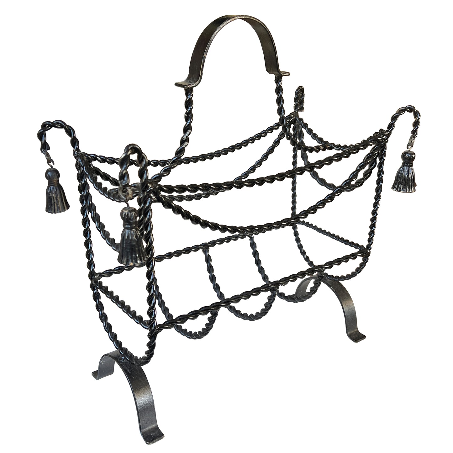 Vintage Twisted Iron Tassel Magazine Rack — Hollywood Regency Style