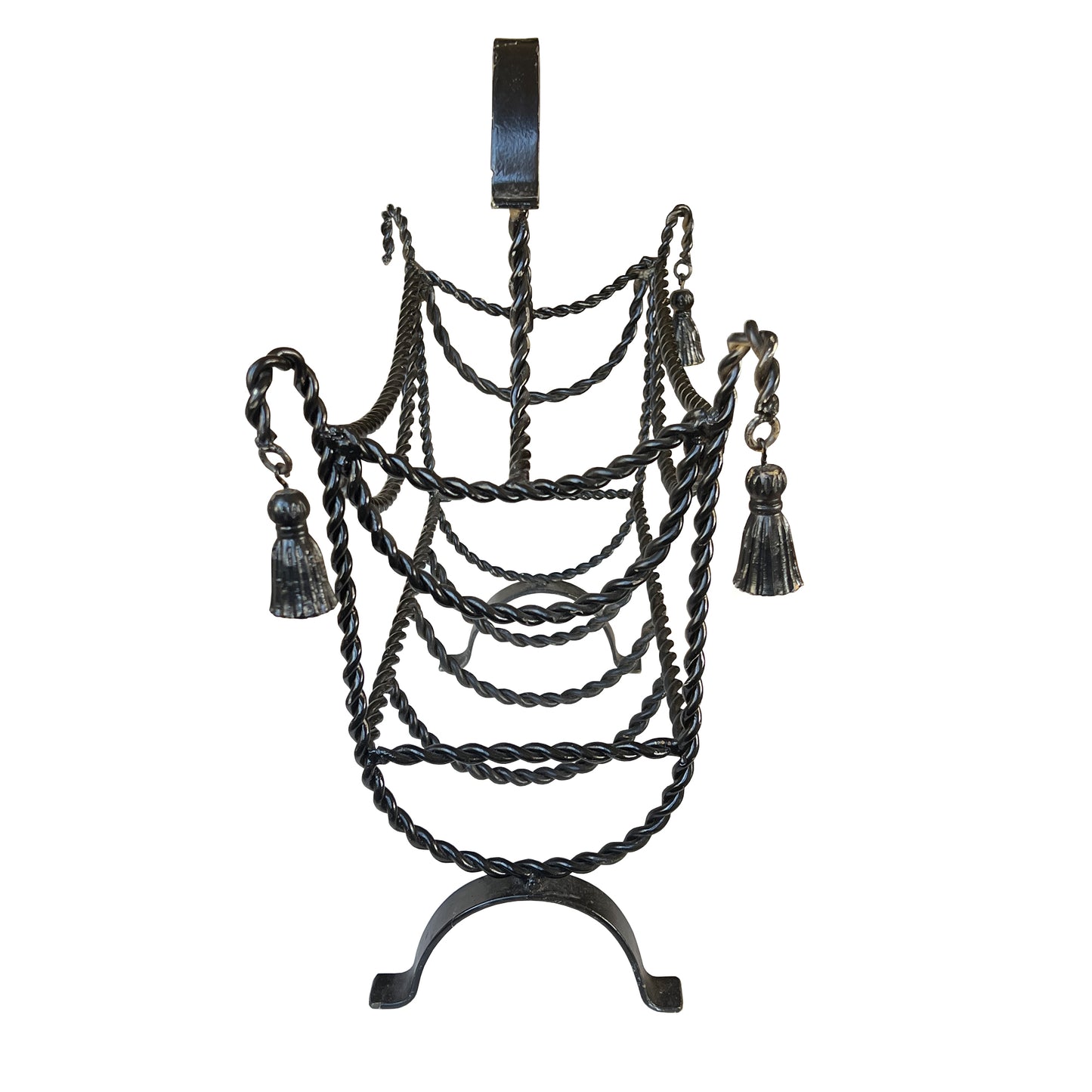 Vintage Twisted Iron Tassel Magazine Rack — Hollywood Regency Style