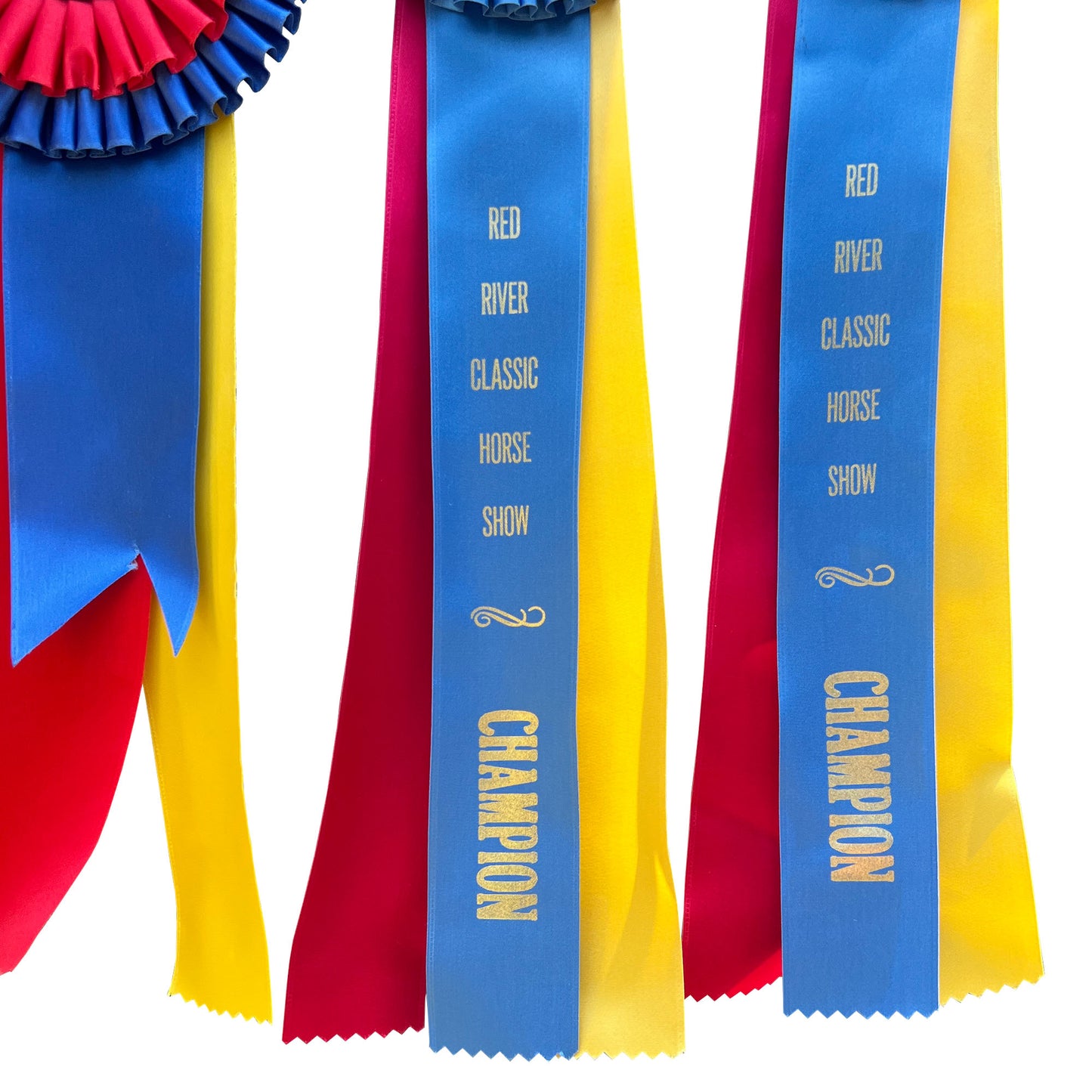 Gigantic Collection of Morgan Horse Show Rosette Ribbons in Red, Yellow and Blue - Set of 20