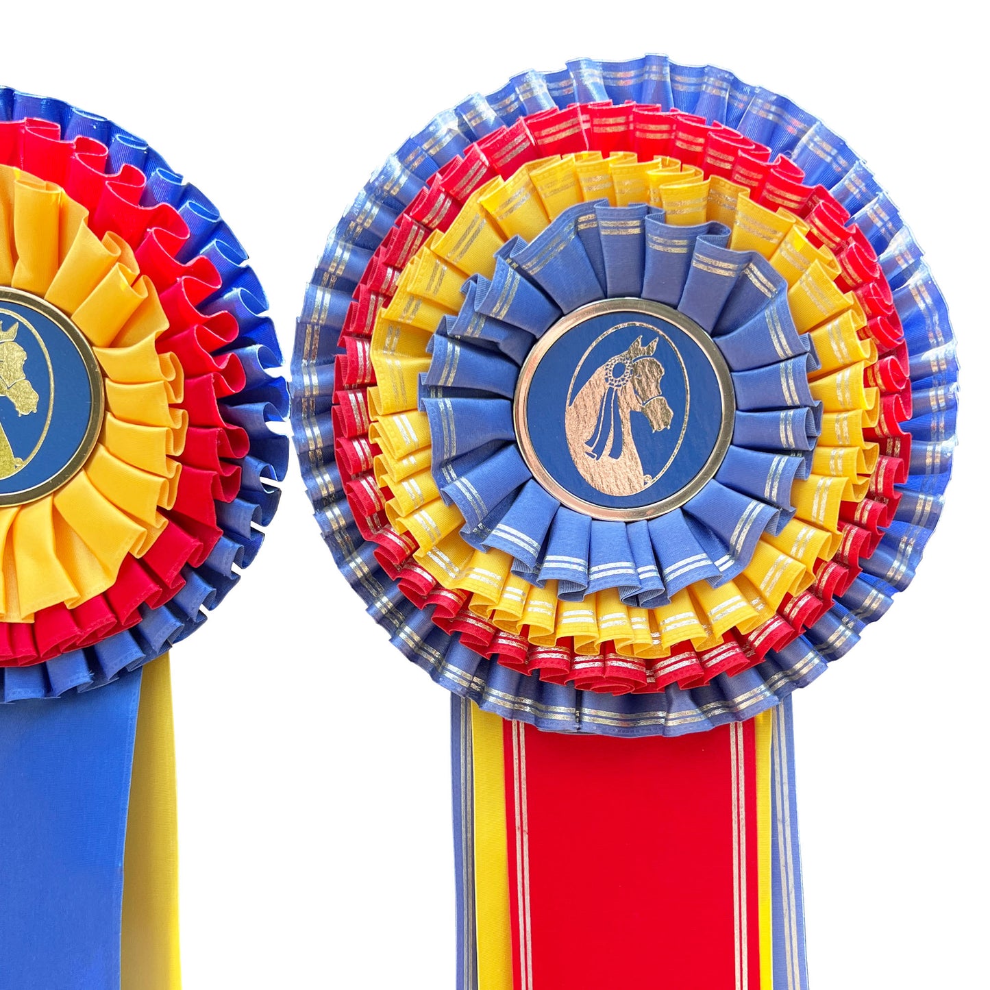 Gigantic Collection of Morgan Horse Show Rosette Ribbons in Red, Yellow and Blue - Set of 20