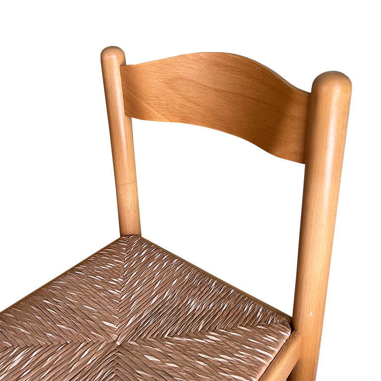 Set of 4 Italian Country Rush Seat Dining Chairs, Mid-Century Modern