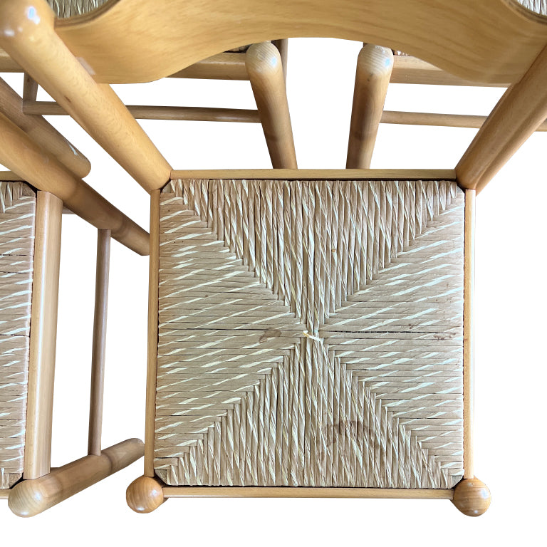 Set of 4 Italian Country Rush Seat Dining Chairs, Mid-Century Modern