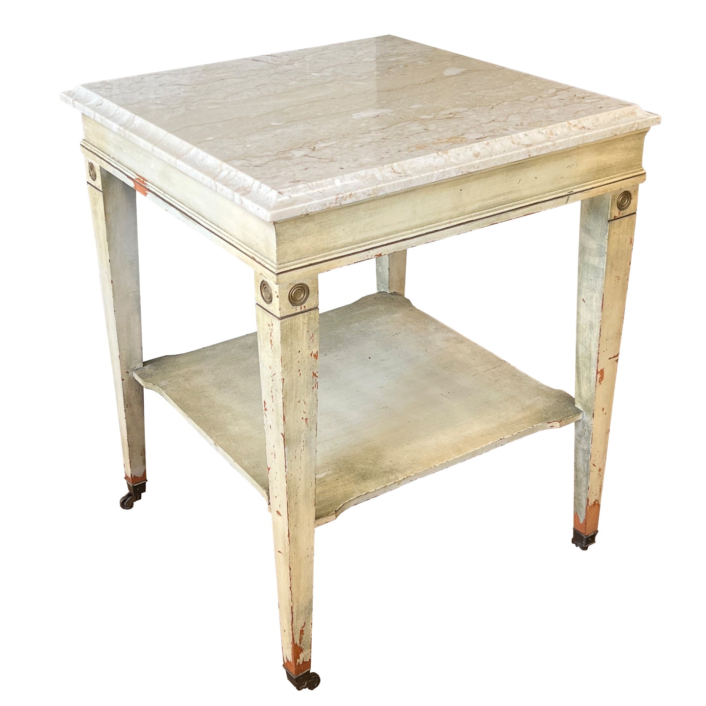 Italian Marble and Wood Side Table with Neoclassical Details