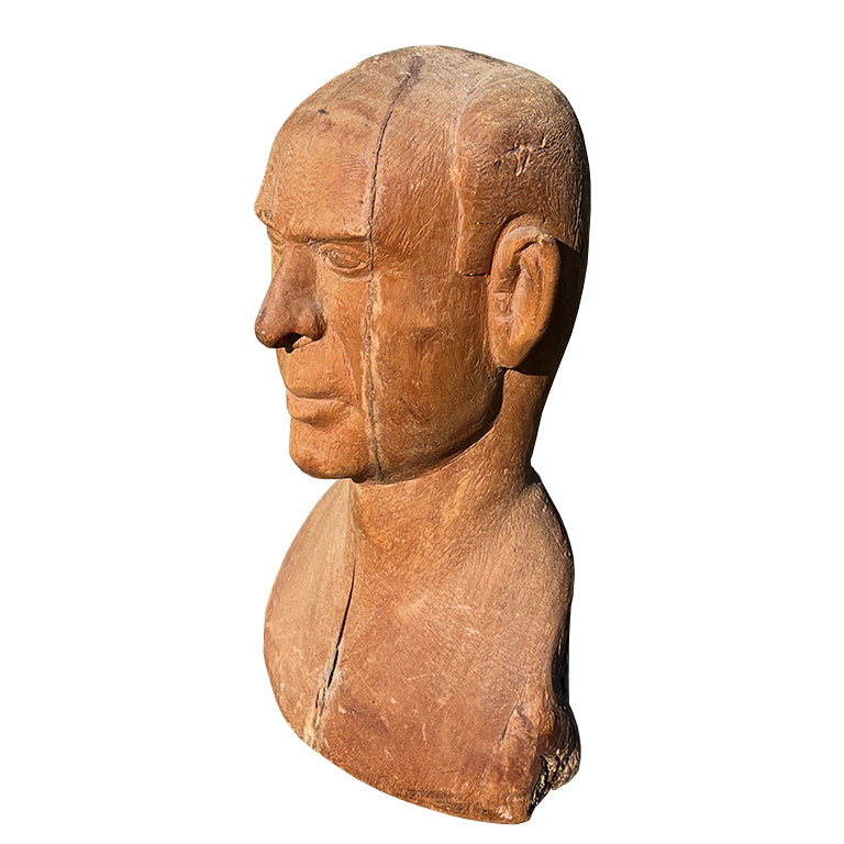 Mid-Century Hand-Carved Wooden Male Bust Sculpture — Jonathan Parks Estate