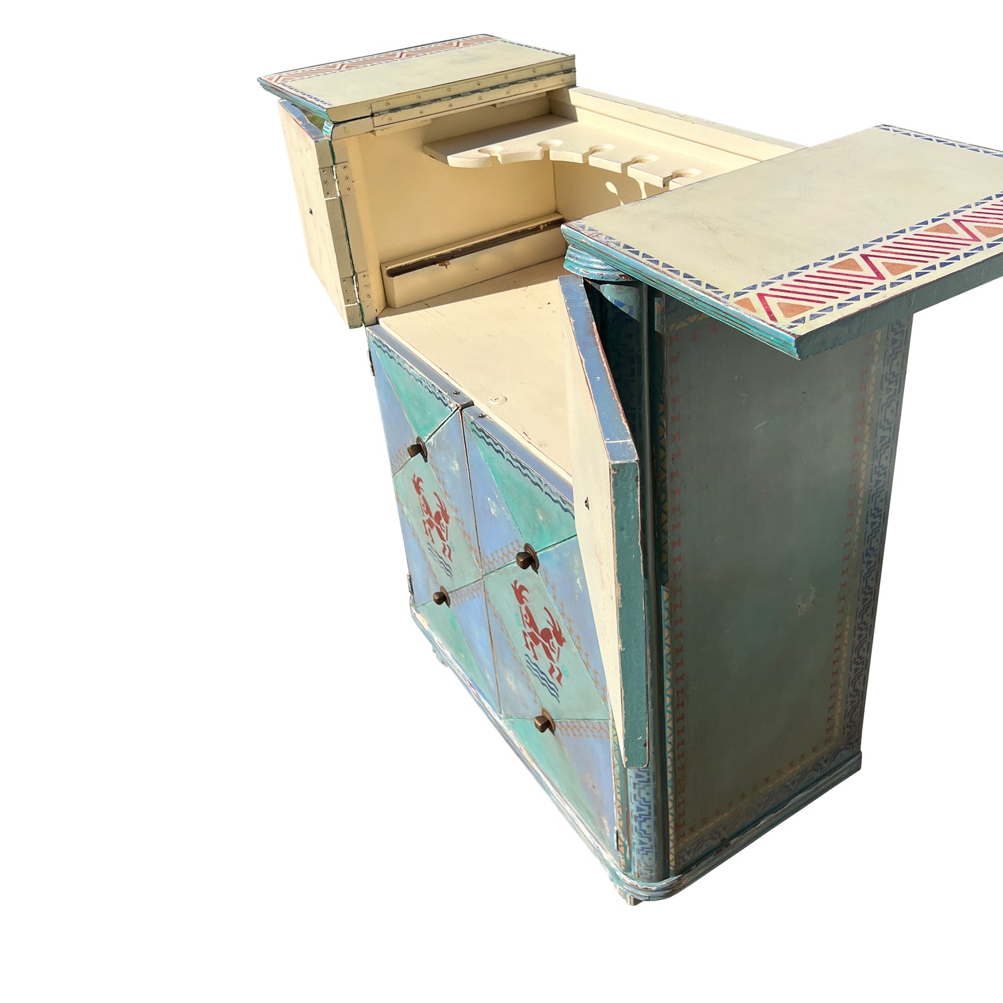 Art Deco Hand-Painted Southwestern Dry Bar Cabinet — Jonathan Parks Estate
