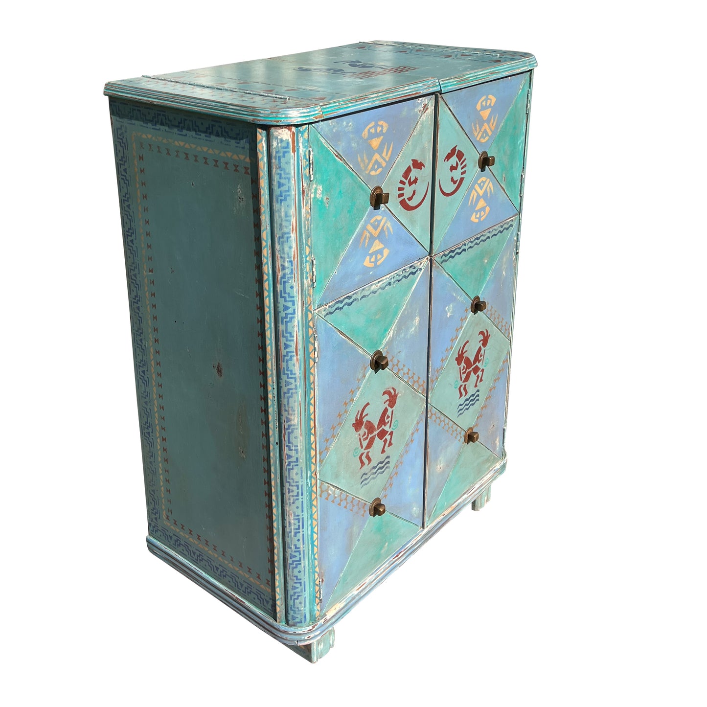 Art Deco Hand-Painted Southwestern Dry Bar Cabinet — Jonathan Parks Estate