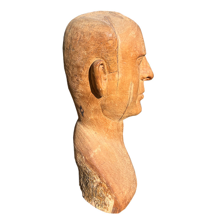 Mid-Century Hand-Carved Wooden Male Bust Sculpture — Jonathan Parks Estate