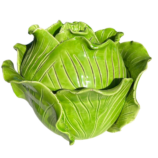 Mid 20th Century Signed Regency Green Ceramic Cabbage Tureen with Lid by Jean Roger Paris France