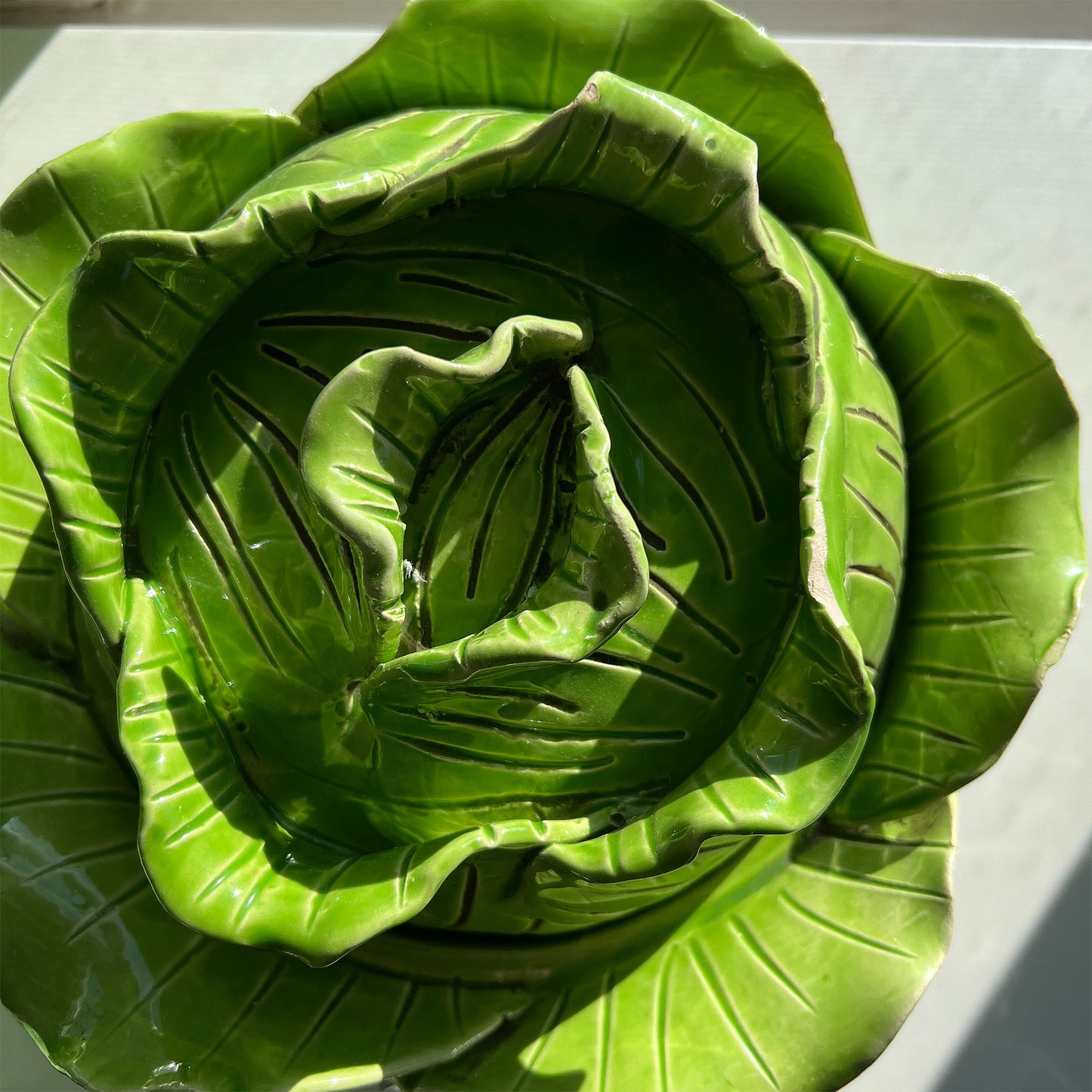 Mid 20th Century Signed Regency Green Ceramic Cabbage Tureen with Lid by Jean Roger Paris France