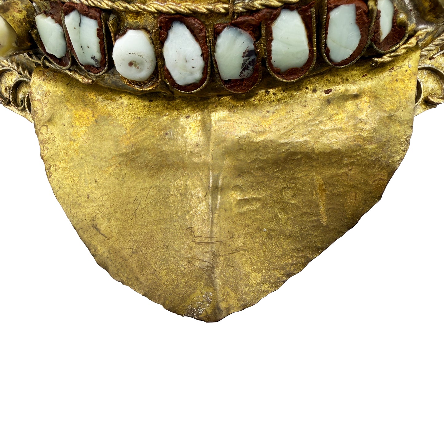 Vintage Tibetan Gilt Copper Jeweled Ritual Mask with Coral and Turquoise Inlay