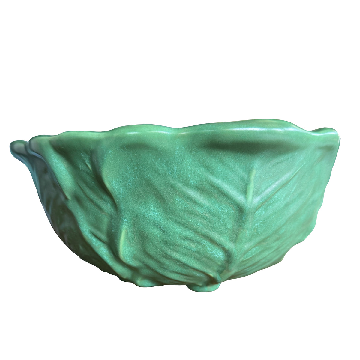 Vintage 1980s Green Ceramic Cabbage Lettuceware Footed Serving Bowl