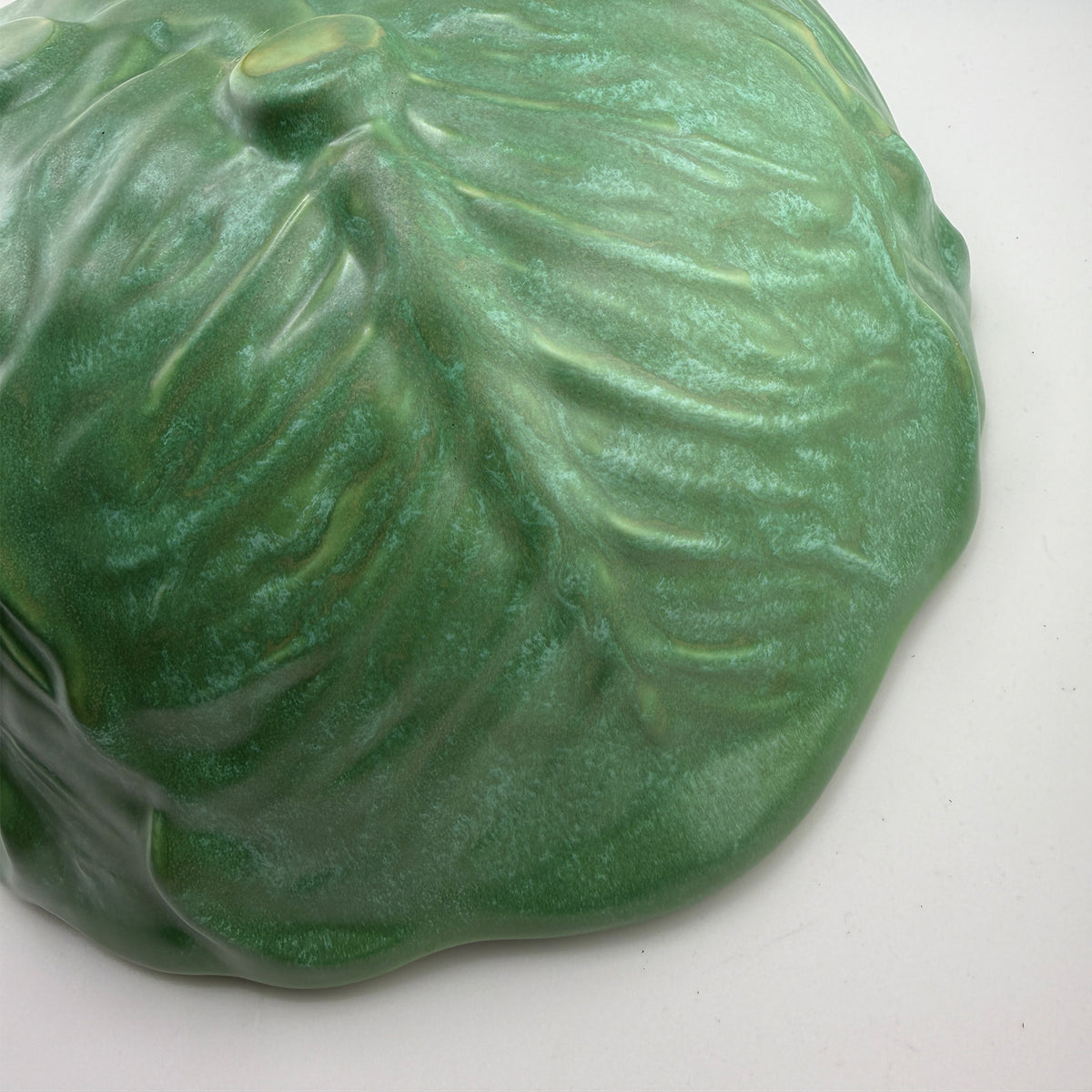 Vintage 1980s Green Ceramic Cabbage Lettuceware Footed Serving Bowl