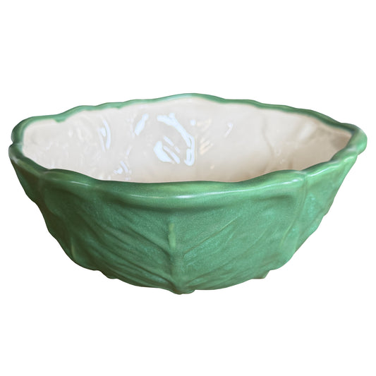 Vintage 1980s Green Ceramic Cabbage Lettuceware Footed Serving Bowl
