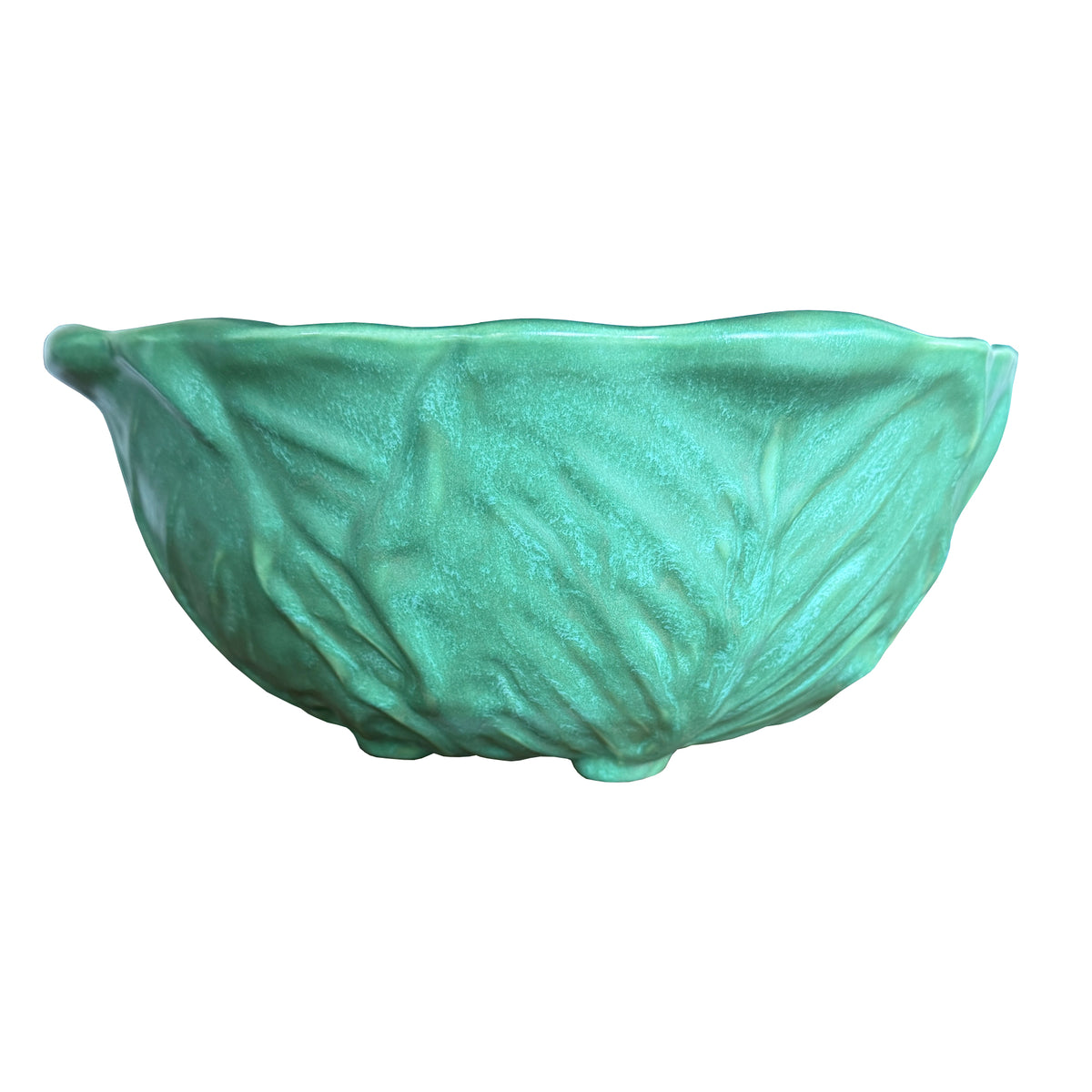 Vintage 1980s Green Ceramic Cabbage Lettuceware Footed Serving Bowl