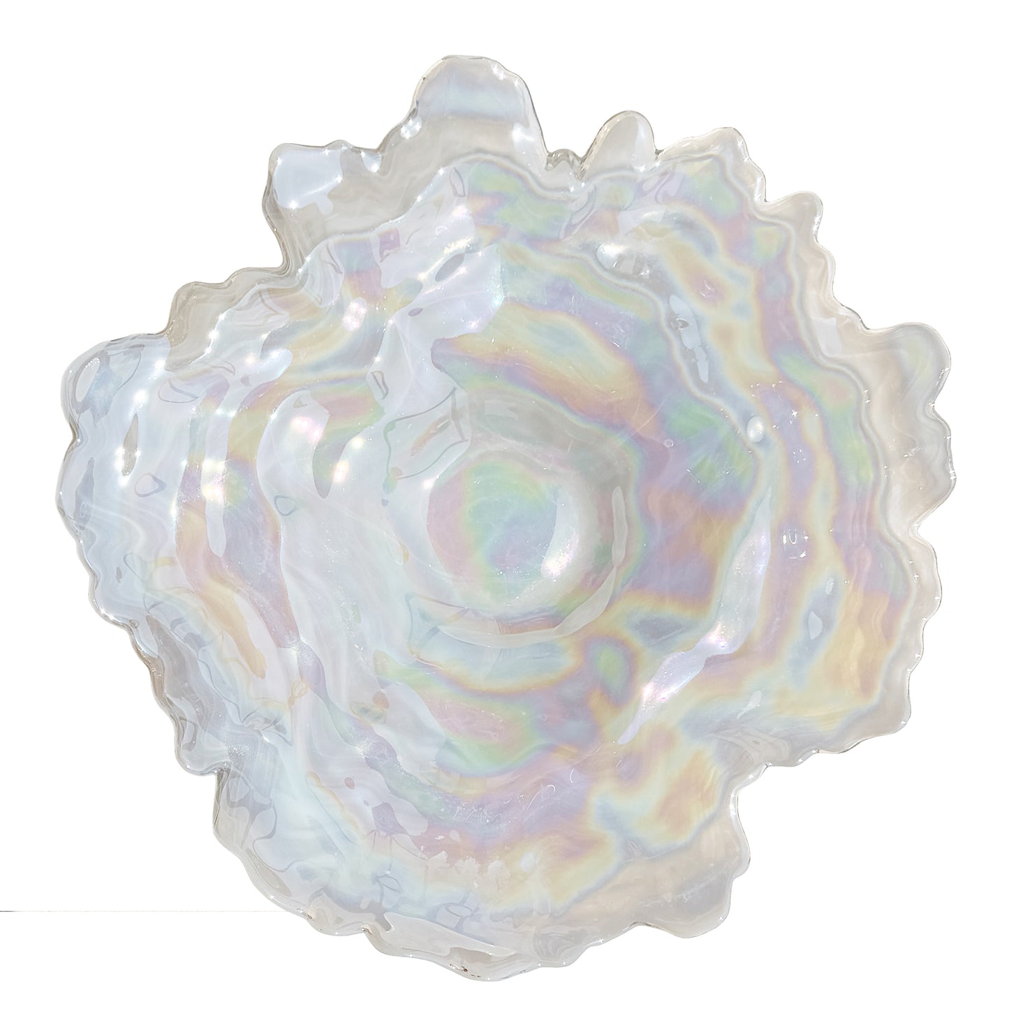Don Shepherd Style Iridescent Icescape Lettuce Art Glass Centerpiece Bowl