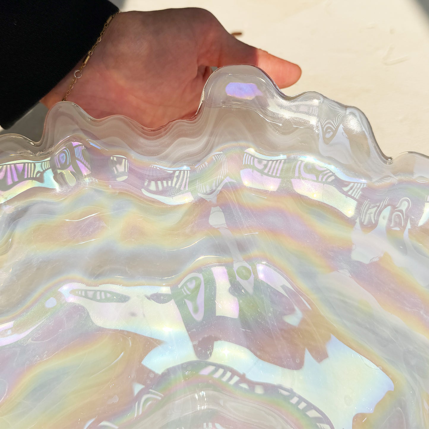 Don Shepherd Style Iridescent Icescape Lettuce Art Glass Centerpiece Bowl