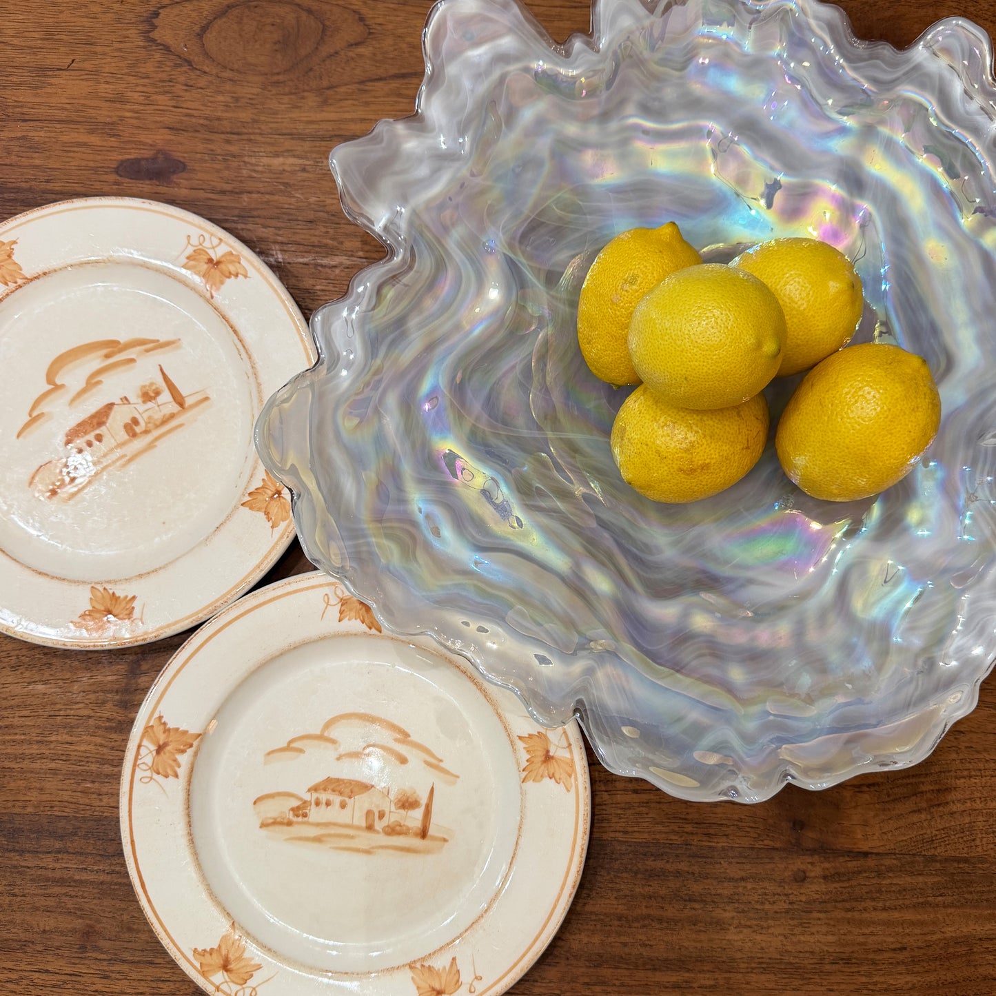 Don Shepherd Style Iridescent Icescape Lettuce Art Glass Centerpiece Bowl