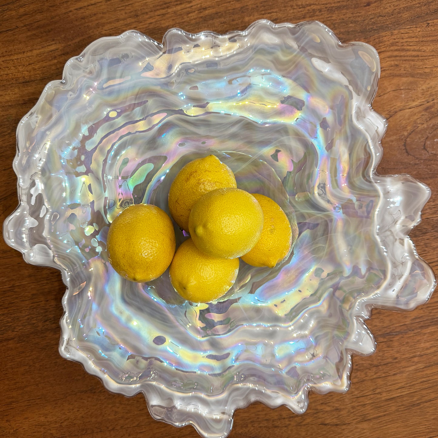 Don Shepherd Style Iridescent Icescape Lettuce Art Glass Centerpiece Bowl