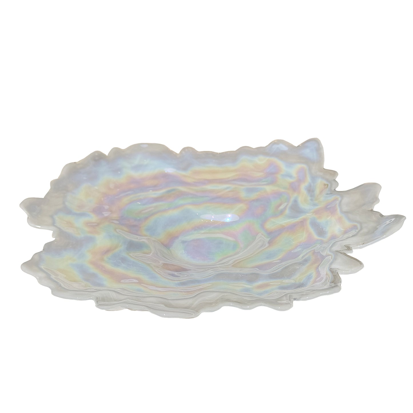Don Shepherd Style Iridescent Icescape Lettuce Art Glass Centerpiece Bowl