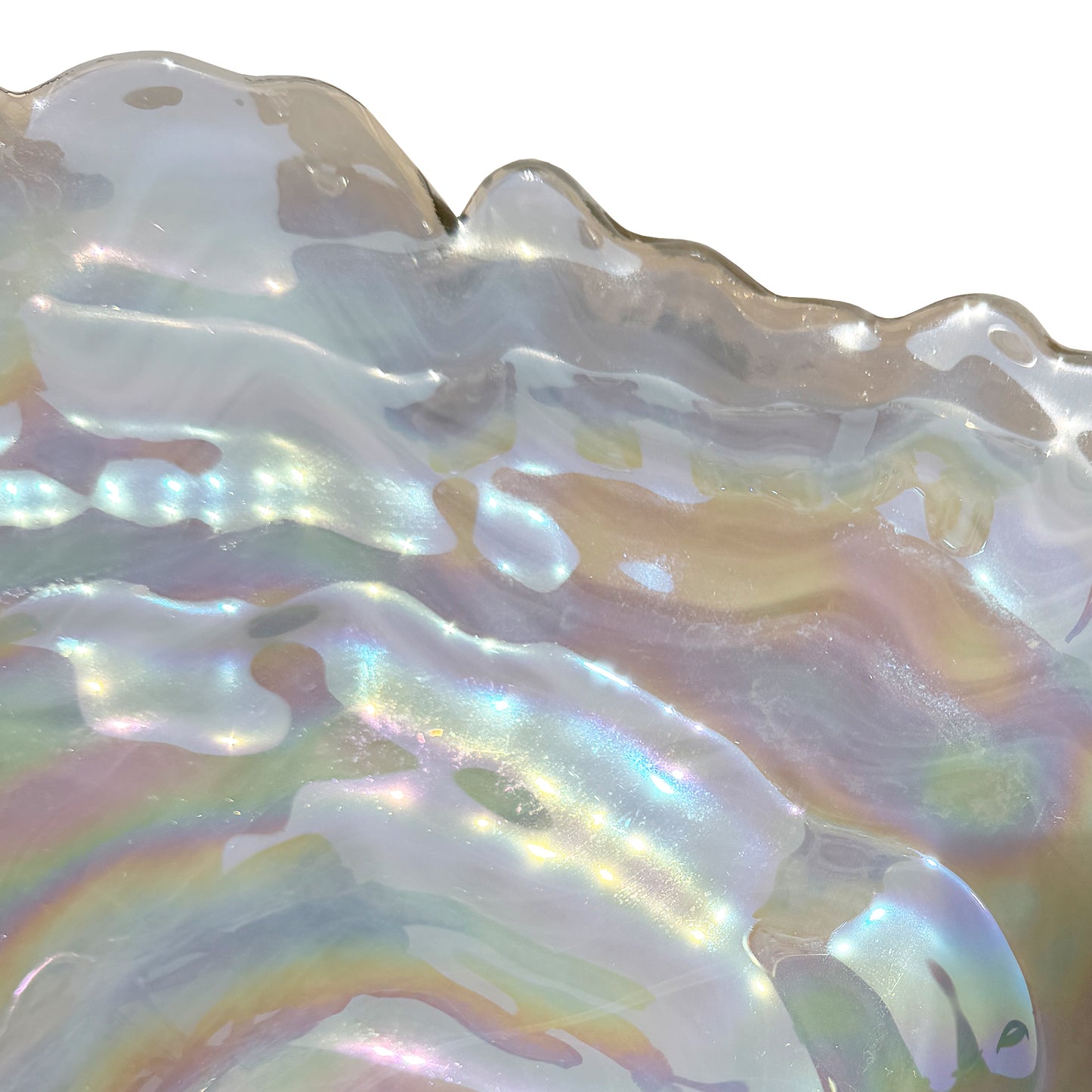 Don Shepherd Style Iridescent Icescape Lettuce Art Glass Centerpiece Bowl