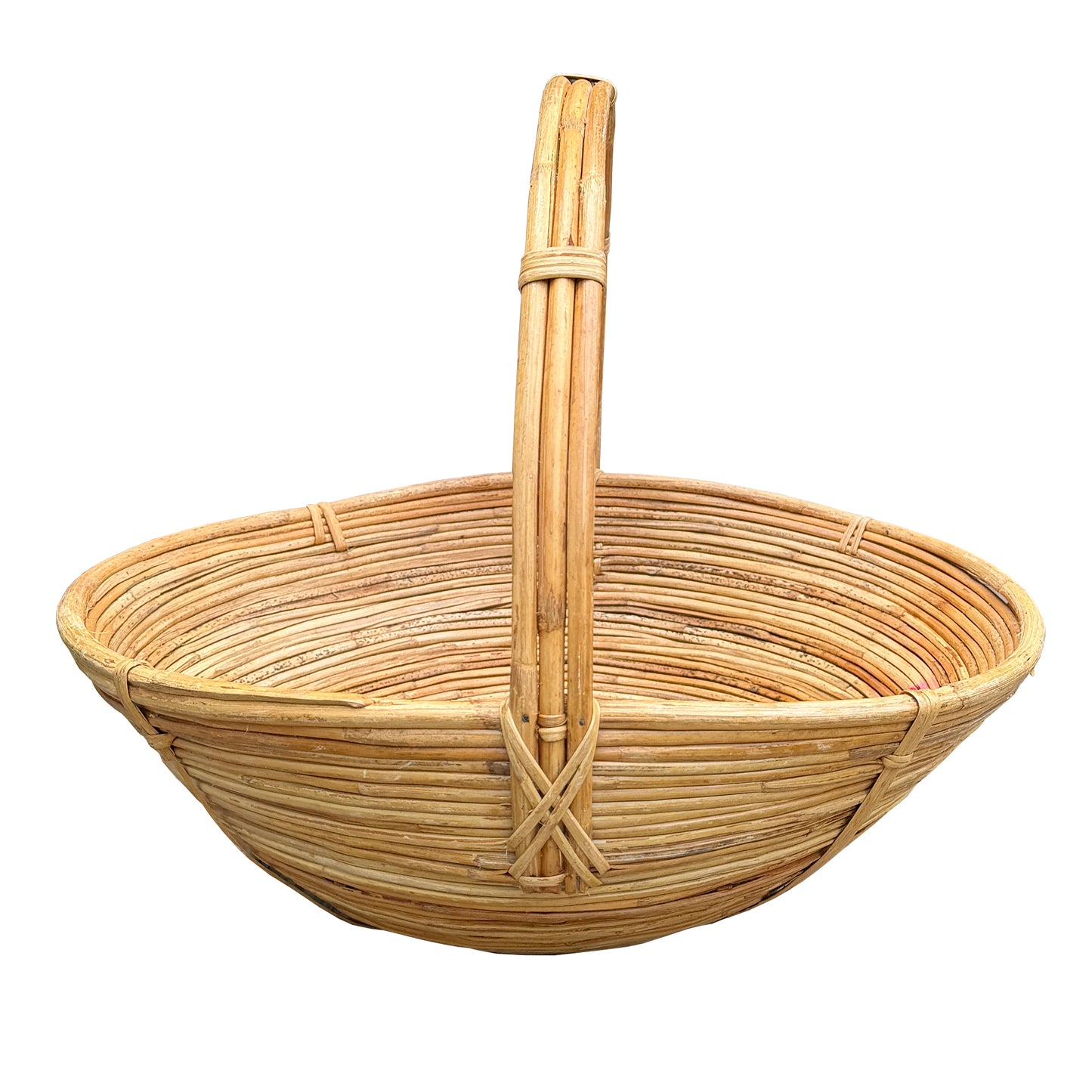 Monumental Organic Modern Rattan Market Basket, Gabriella Crespi Style