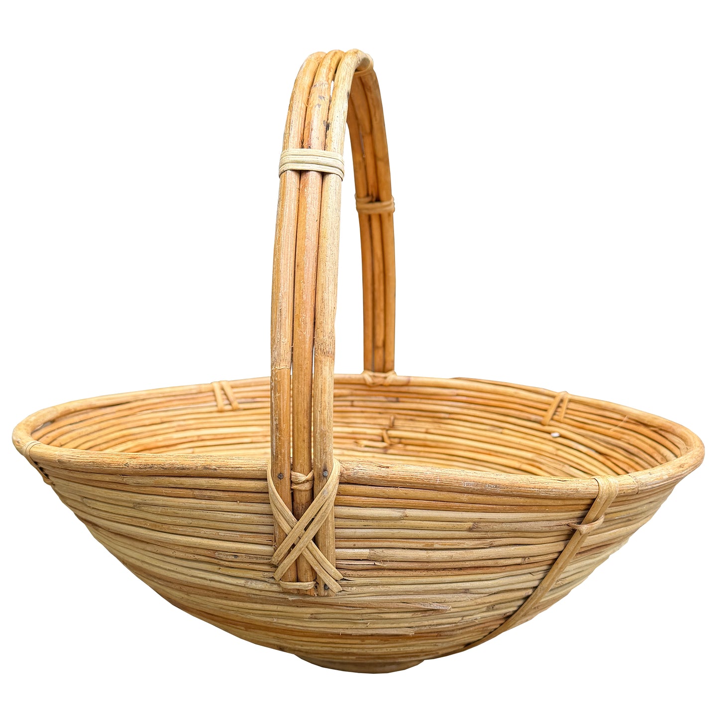 Monumental Organic Modern Rattan Market Basket, Gabriella Crespi Style