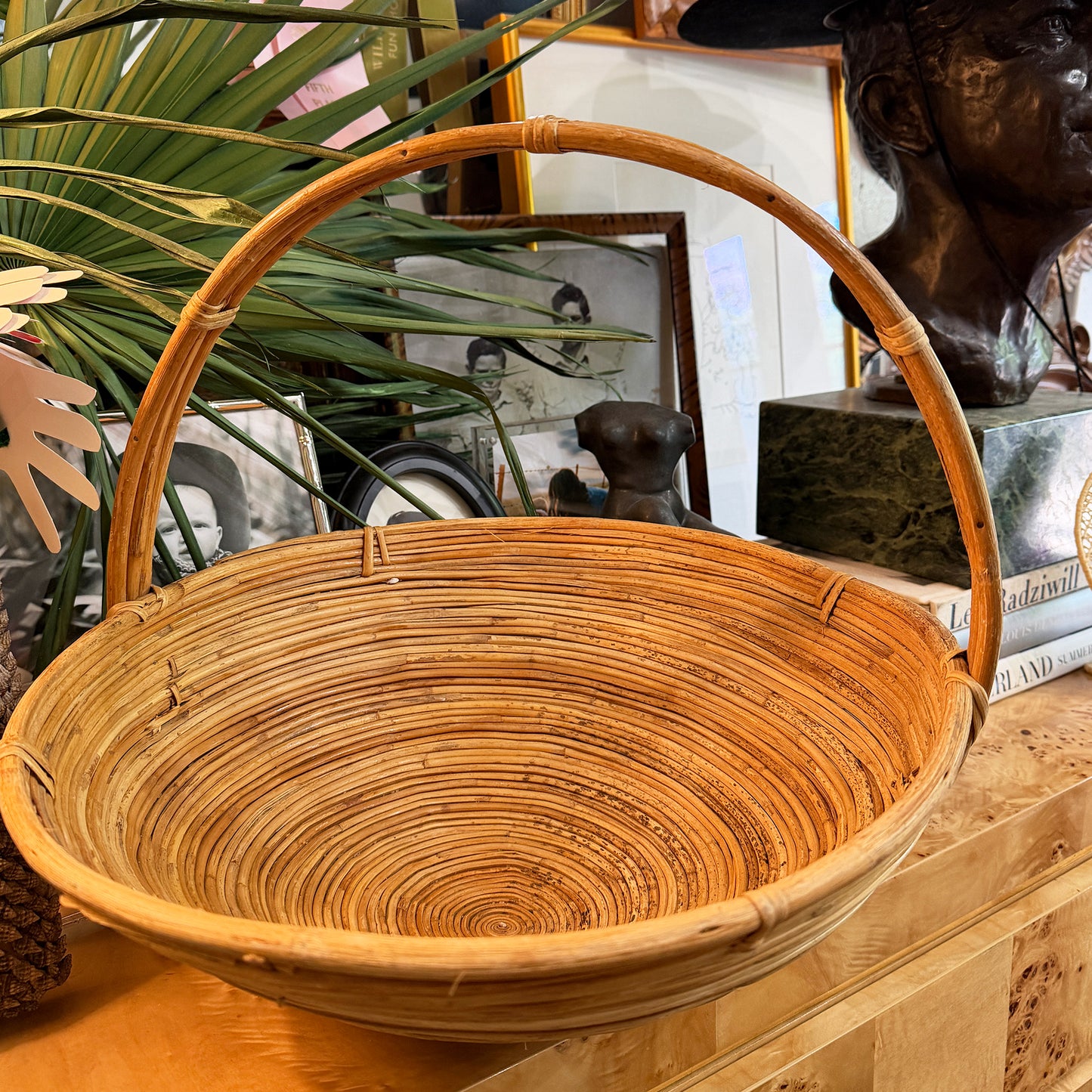 Monumental Organic Modern Rattan Market Basket, Gabriella Crespi Style