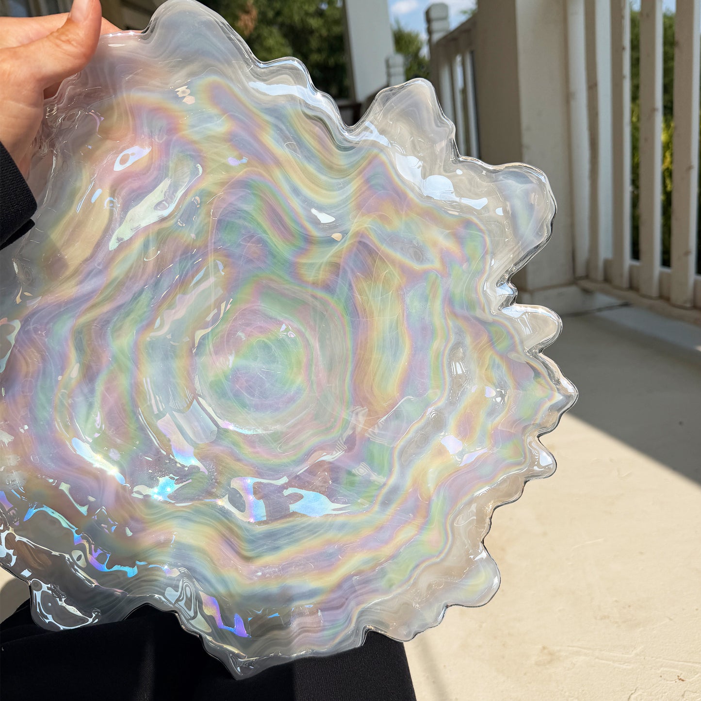 Don Shepherd Style Iridescent Icescape Lettuce Art Glass Centerpiece Bowl